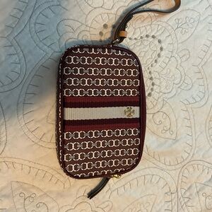 Elegant Burgundy and White Patterned Clutch